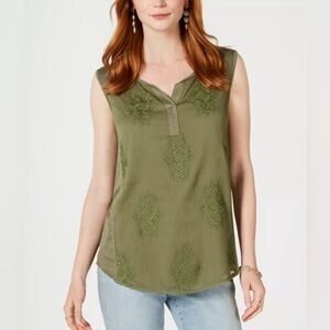 Style & Co. Womens Embroidered Tank Top